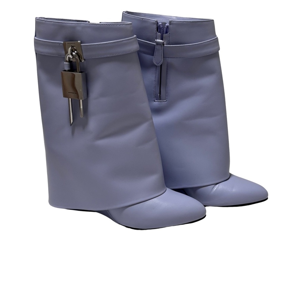 Givenchy Lavender Leather Wedge Ankle Boots with Padlock Charm